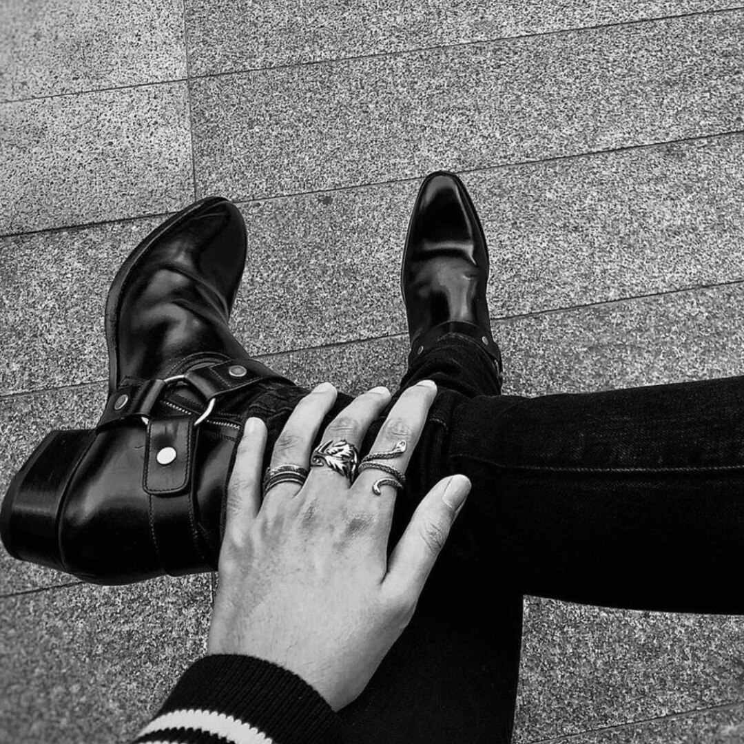 thumbnail for [Spot] early dad SLP style Chelsea ring buckle chain high street luxury fashion leather shoes increase the height of the same style for men and women