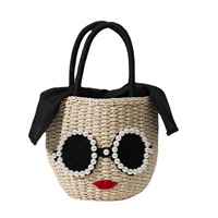 Straw Handbag Fashion Rattan Handbag Cute Cartoon Bucket Wov
