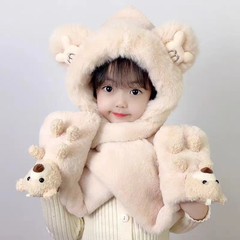 亲子款小熊帽子围巾一体儿童宝宝