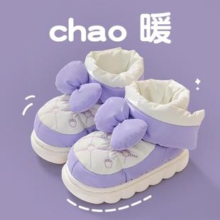 女童秋冬季 儿童保暖棉鞋 蝴蝶结可爱魔术贴防滑软底外穿宝宝雪地靴