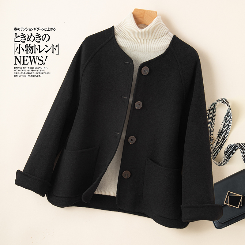 小香风短款单排扣双面羊绒大衣女