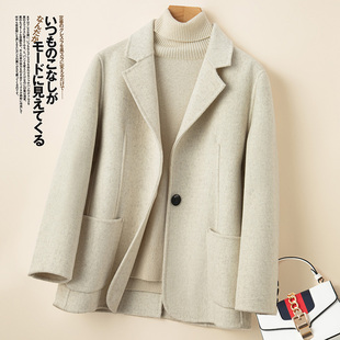 反季修身双面羊绒大衣女短款西装领显瘦高端时尚小个子毛呢外套