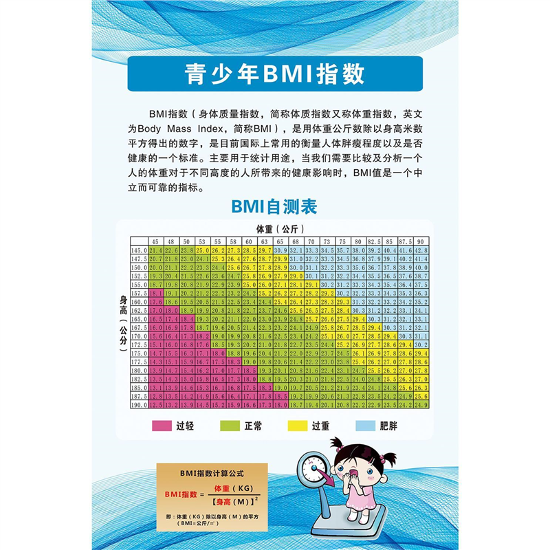 成年居民身高体重指数BMI对照表海报装饰画你,瘦,了吗图