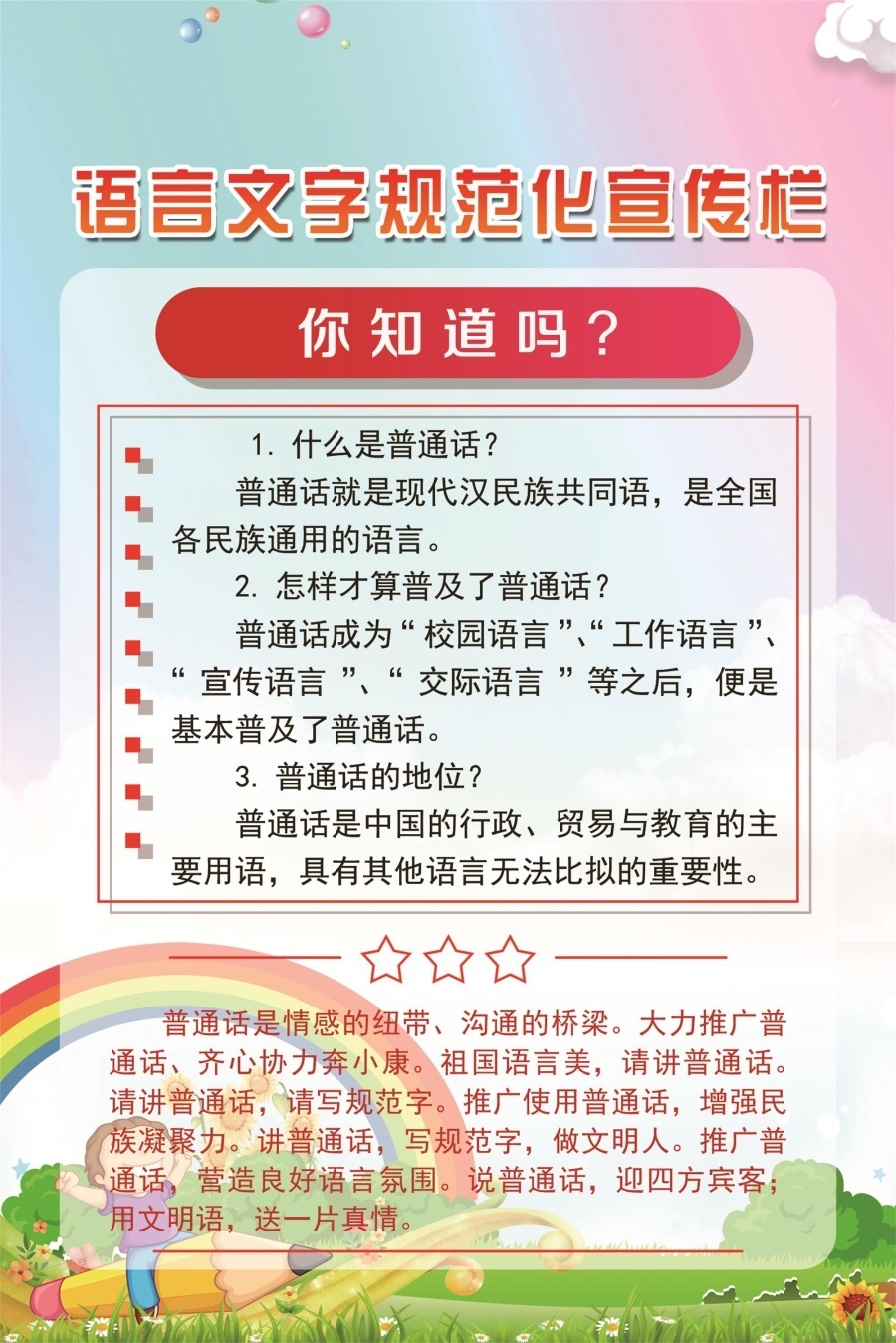 语言文字规范化宣传栏你知道吗海报展板规范语言文字弘扬民族文化