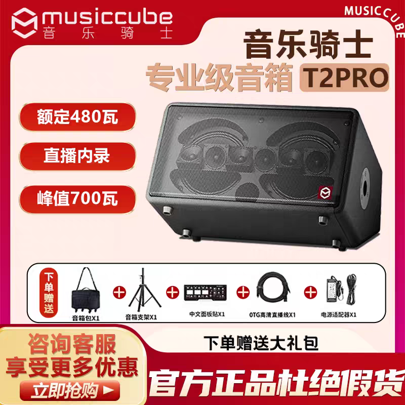 音乐骑士T2pro480W大功率便携户外专业级电吹管萨克斯k歌声卡音箱