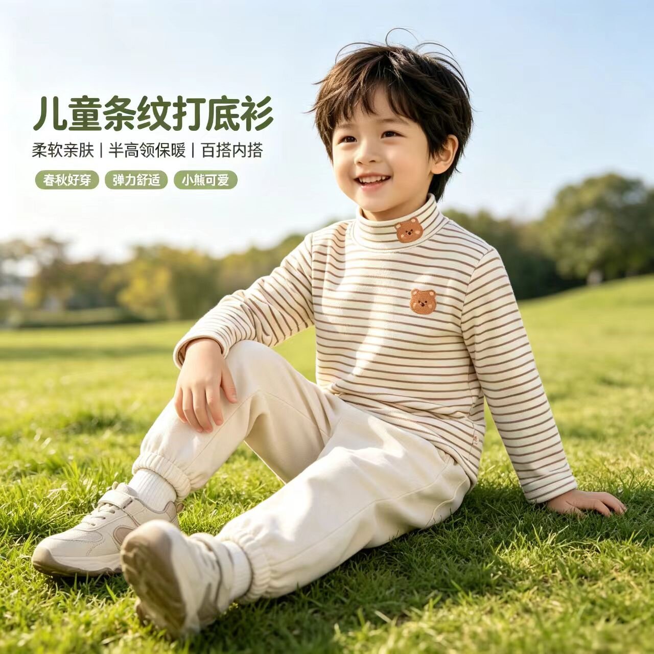 儿童无骨打底衫半高领男