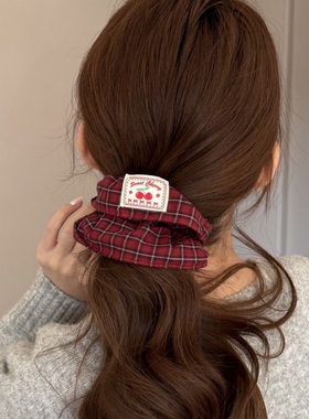 COISINI红色樱桃格纹大肠发圈女时尚高级感丸子头发绳扎头发发饰