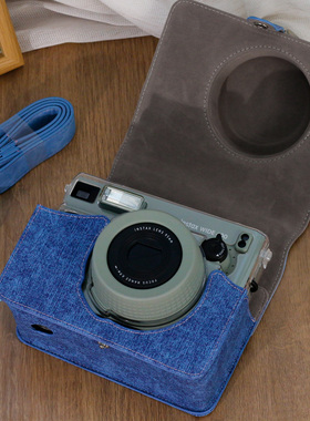 适用富士拍立得WIDE400相机包可放透明壳 配肩带收纳牛仔包原野绿