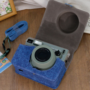 适用富士拍立得WIDE400相机包可放透明壳 配肩带收纳牛仔包原野绿