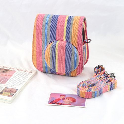 富士拍立得mini相机包简约条纹