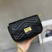 2024新款 牛皮小方包方扣链条女包牛皮小香风包包纯色菱格手机包