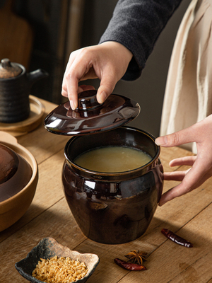 猪油罐 碟子 古法腌肉坛 腌菜坛炖汤盅陶瓷罐子 老式土陶带盖小号