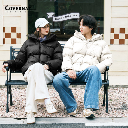 covernat韩国潮牌短款连帽羽绒服男女情侣休闲保暖面包服加厚