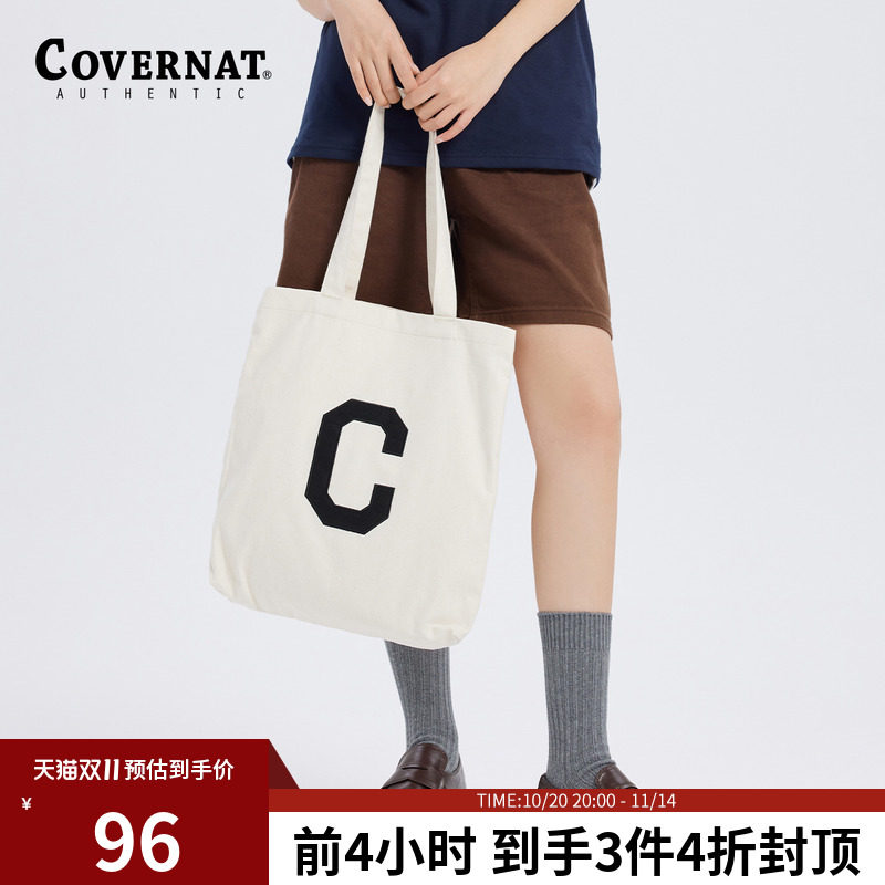 covernat韩国潮牌简约字母手提包经典款基础帆布包刺绣单肩包休闲