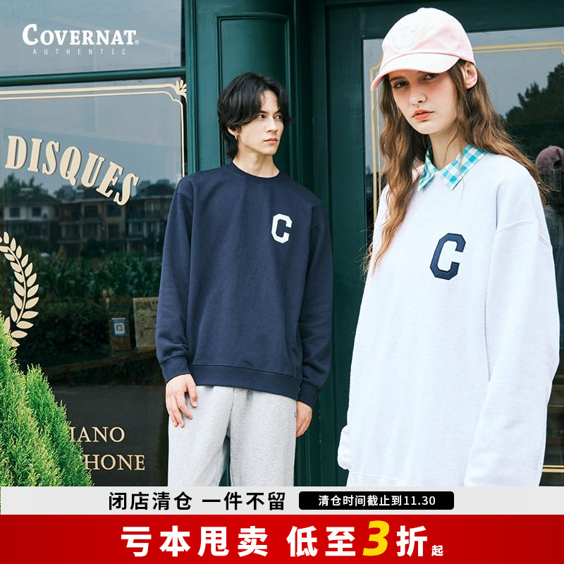 Covernat韩国潮牌经典C字母圆领套头卫衣男女情侣款宽松休闲上衣