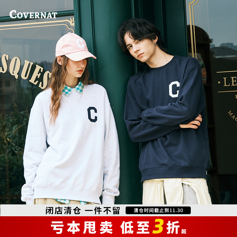 covernat韩国潮牌经典圆领套头卫衣男女情侣款休闲宽松上衣秋冬