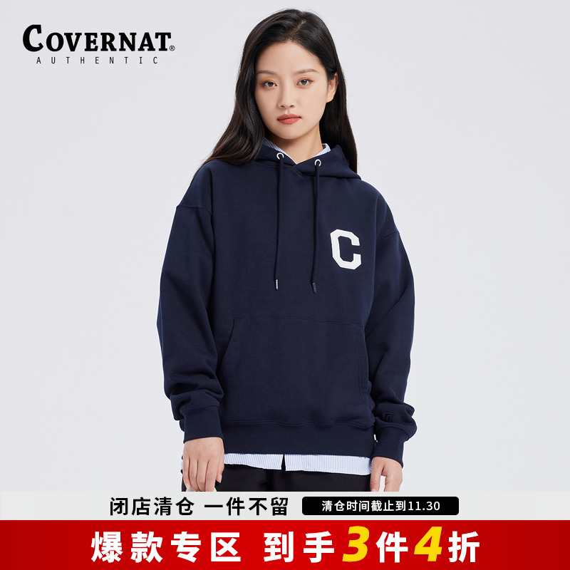 Covernat卫衣男女同款春秋C标刺绣连帽套头上衣休闲宽松简约百搭