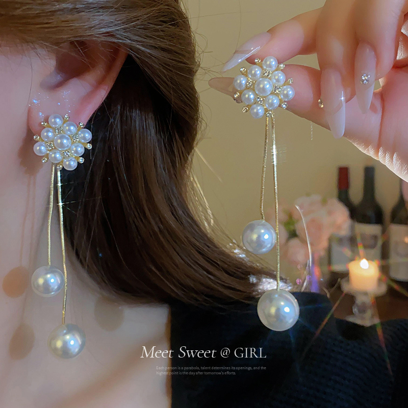 法式珍珠长款流苏耳环2025新款爆款高级感耳钉女超仙气质独特耳饰