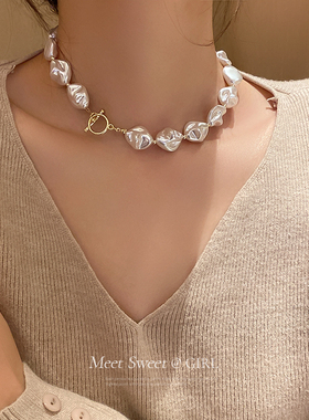 异形不规则巴洛克珍珠项链女款高级设计感小众颈链锁骨链夸张新款