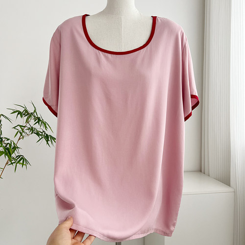 棉绸大码宽松大U领短袖T恤