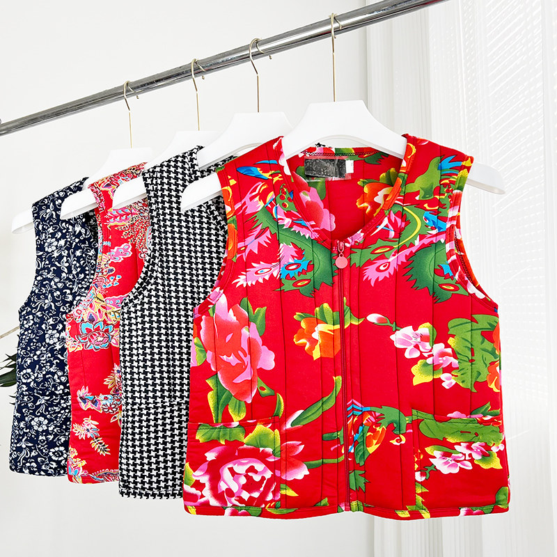 冬季马甲女碎花短款夹棉背心