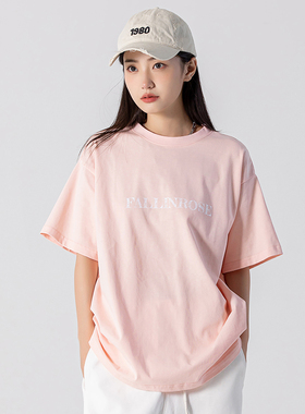 FALLIN ROSE 220克双纱纯棉LOGO基础款圆领短袖T恤女潮牌男情侣装