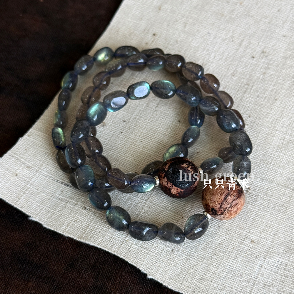 只只青禾原创设计灰月光随形手串