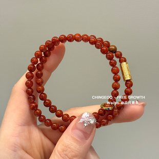 只只青禾【洛神珠】原创中式设计大凉山南红玛瑙柿子红能量柱手串