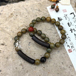 只只青禾【香客】原创中式设计绿檀木五条经曜石玛瑙禅意文玩手串