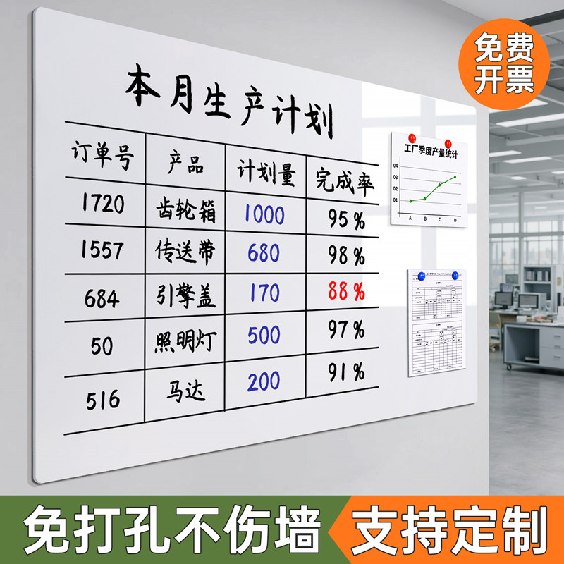 车间管理看板生产计划白板写字板磁吸小黑板墙贴可擦可移除墙面上墙磁力展示板记事磁性留言提示板会议办公室