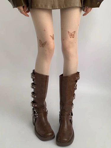 Печать рисунка бабочки чулки самки сексуальные чистый белый шелк тонкий анти -крошечный шелк шелк y2k ноги черный шелковый свет артефакт