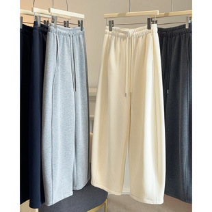 高腰垂感阔腿加绒糯米弯刀裤 秋冬新款 女式 加厚奥粒绒保暖运动卫裤