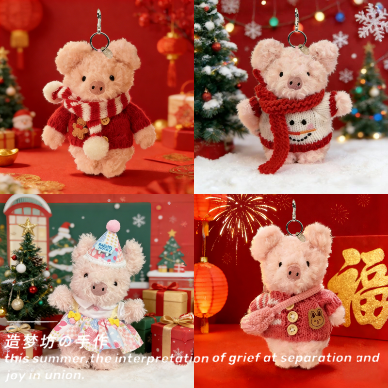 jellycat小猪挂件圣诞娃衣little小猪衣服卷毛玩偶新年过年配饰