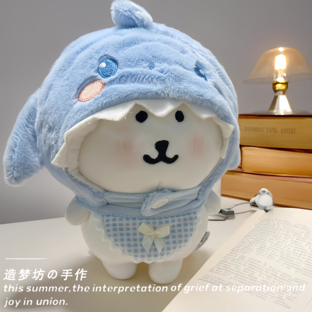 自嘲熊娃衣20cm8寸鲨鱼头套衣服口水巾八寸厘米围兜配饰玩偶服饰图片