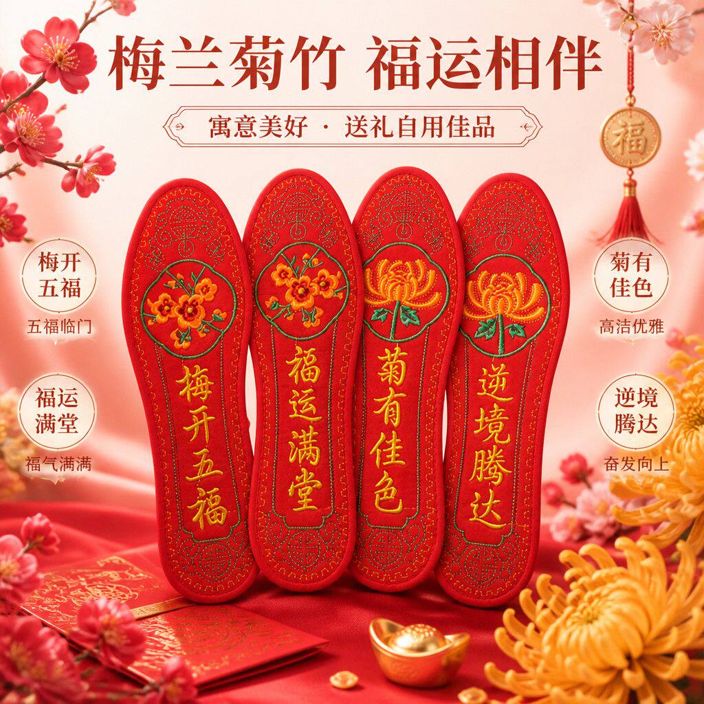 羊年本命年满绣纯棉吸汗透气鞋垫