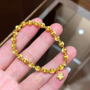 金珠手串999足金女黄金转运珠手錬配件猫眼小金珠金豆送妈妈