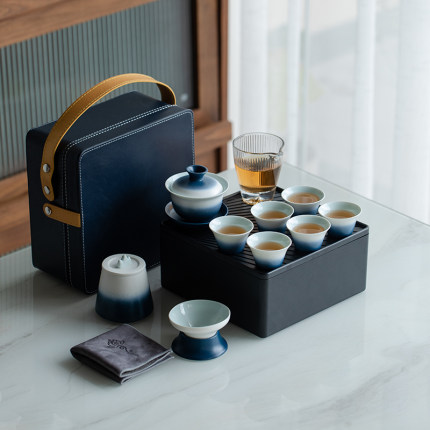 日式旅行茶具功夫小套装家用盖碗陶瓷户外茶盘便携包礼品定制logo