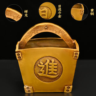 纯铜米斗拜斗仿古摆件老式量面斗升斗结婚日进斗金盆创意礼品