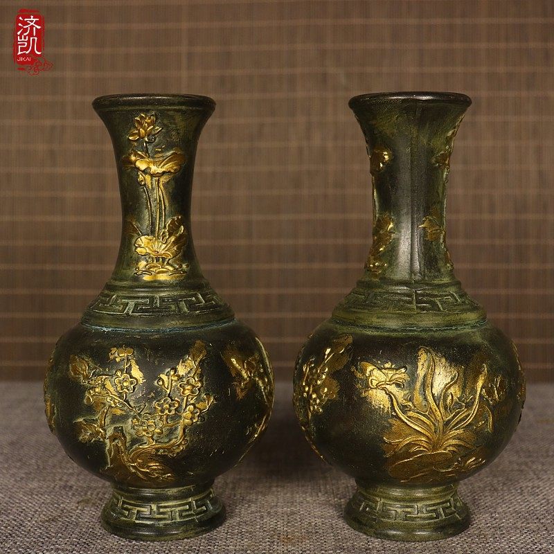 济凯纯黄铜梅兰竹菊花瓶摆件 家居玄关工艺品 办公桌摆件送礼好品,家居饰品,桌面摆件,淘宝优惠券,粉丝福利购,淘宝优惠卷