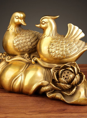 济凯纯黄铜鸳鸯摆件一对家居饰品卧室美好祝福新婚礼物鸳鸯戏水