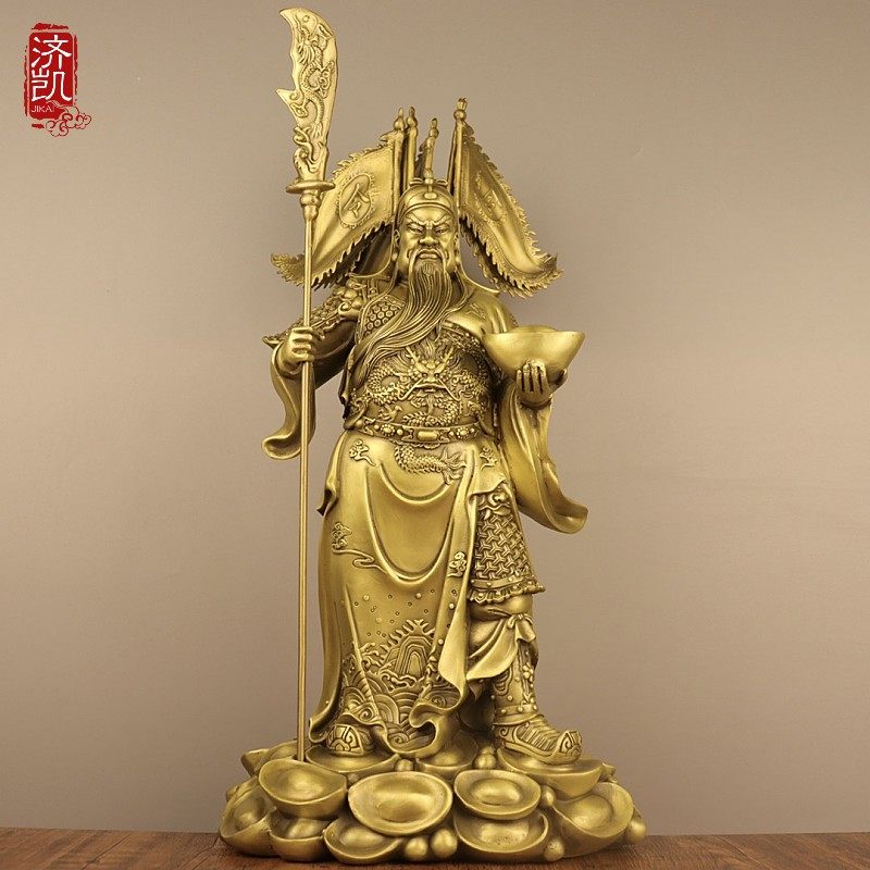 济凯纯黄铜立刀关公摆件托元宝五令旗关公家居办公桌玄关店铺摆件,家居饰品,落地摆件,淘宝优惠券,粉丝福利购,淘宝优惠卷