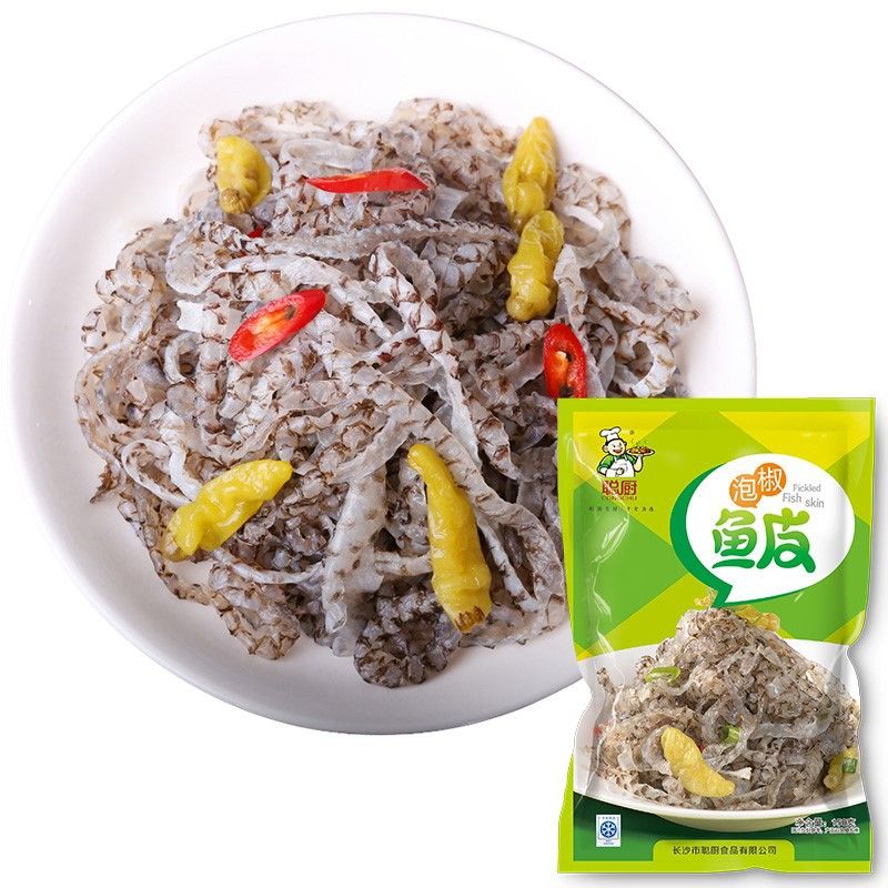 聪厨泡椒鱼皮150g*5袋即食零食小吃凉拌香辣冷冻麻辣鱼皮卷下酒菜
