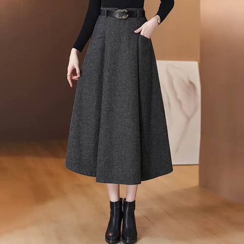 High waisted, thick skirt, mid length skirt高腰加厚大摆裙女