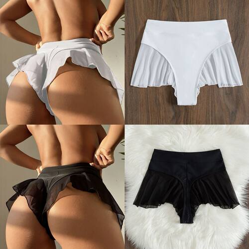 High waisted mesh spliced swimming trunks高腰网纱拼接短泳裤