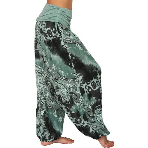 高腰褶皱印花哈伦长裤High waisted pleated printed harem pants