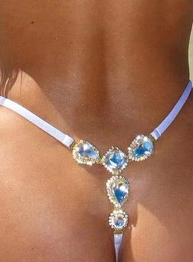 Solid color hollowed out diamond studded thong镂空镶钻丁字裤