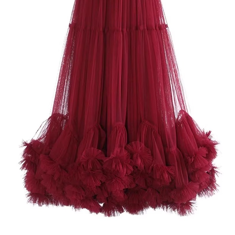 Solid color lace mesh pleated skirt纯色花边网纱褶皱半身裙女