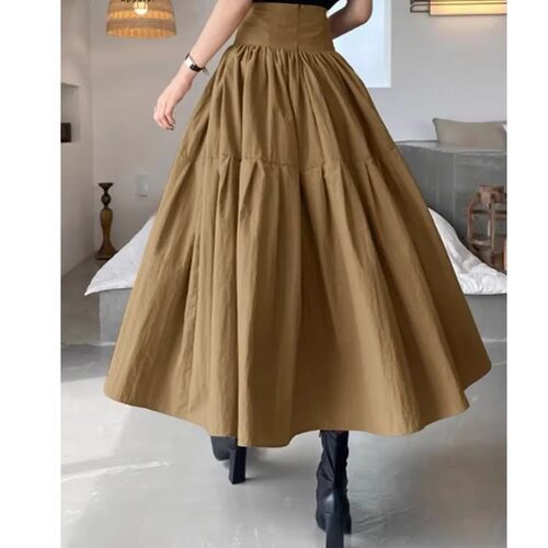 Solid waist cinched pleated umbrella skirt纯色收腰百褶伞裙女