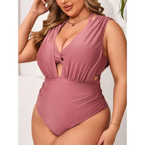 纽结抽褶镂空泳衣女Knot and pleated hollow one-piece swimsuit
