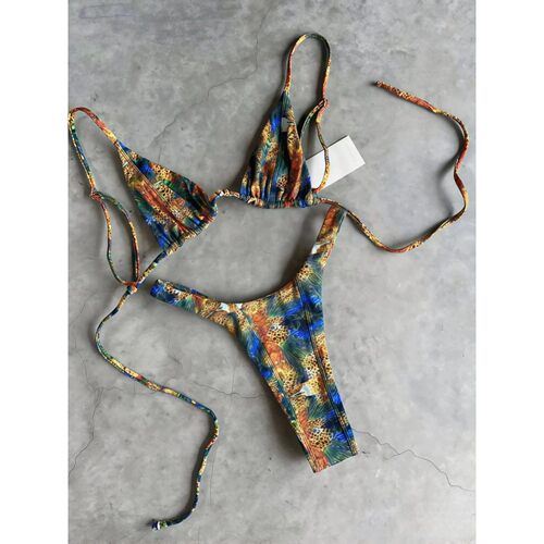 撞色豹纹印花露脐泳衣Color blocking printed crop top swimsuit